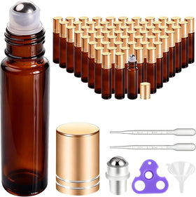 PrettyCare 60 pack essential oil roller bottles with amber glass