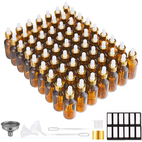 PrettyCare 63 Pack Amber Eye Glass Dropper Bottles front view