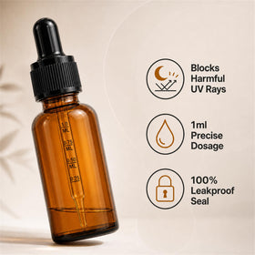 PrettyCare amber dropper bottles with included funnels and labels