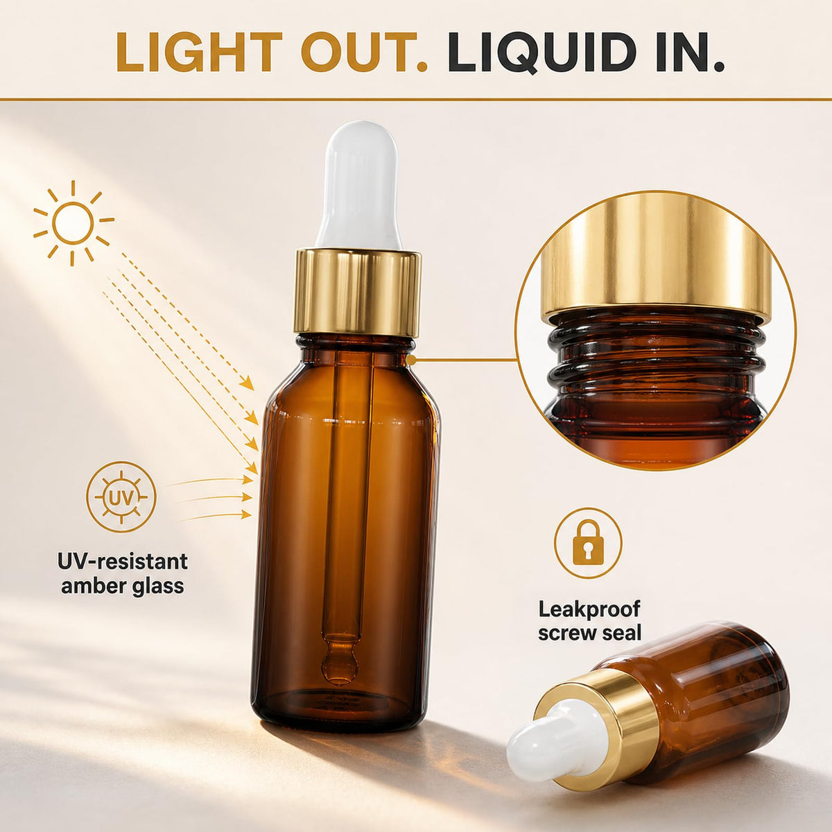 PrettyCare amber glass bottles for essential oils with labels