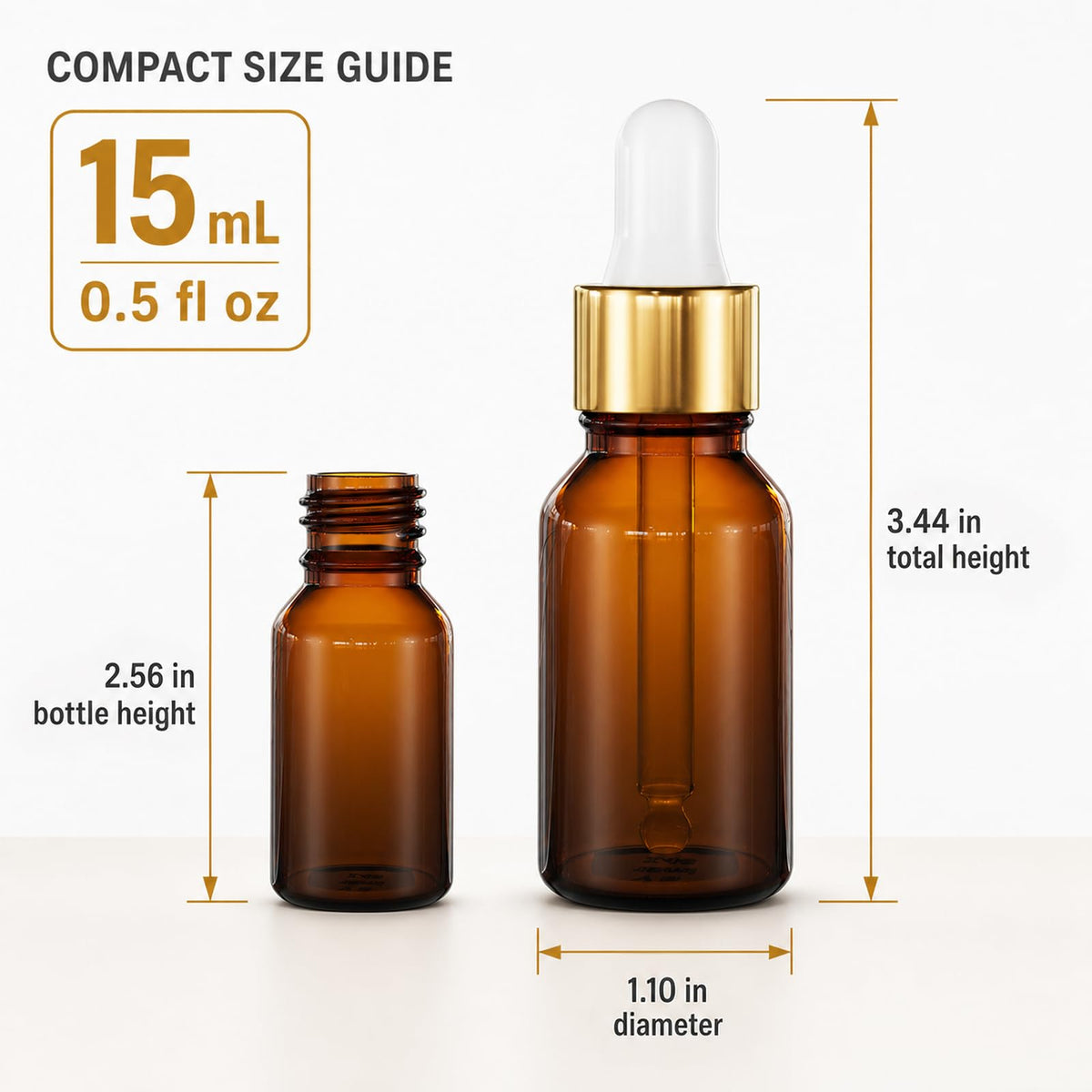 PrettyCare amber glass dropper bottle with golden cap
