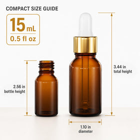 PrettyCare amber glass dropper bottle with golden cap