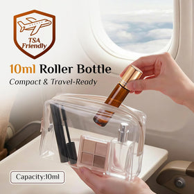 PrettyCare amber glass roller bottles with metal caps and funnels