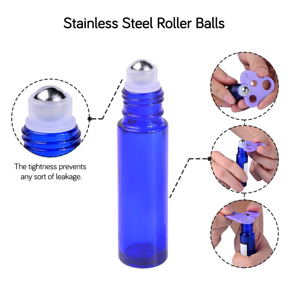 PrettyCare blue glass roller bottle with stainless steel roller ball