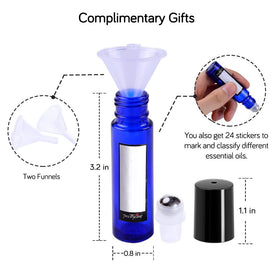 PrettyCare blue roller bottles with black caps on a white background