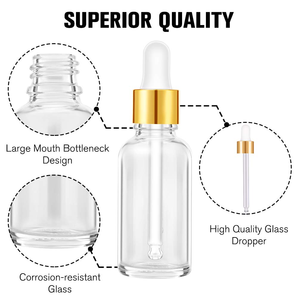 PrettyCare dropper bottles with labels and funnels