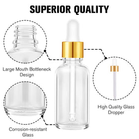 PrettyCare dropper bottles with labels and funnels