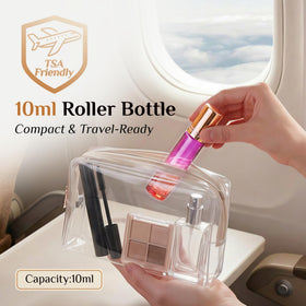 PrettyCare essential oil roller bottle in purple with stainless steel roller ball