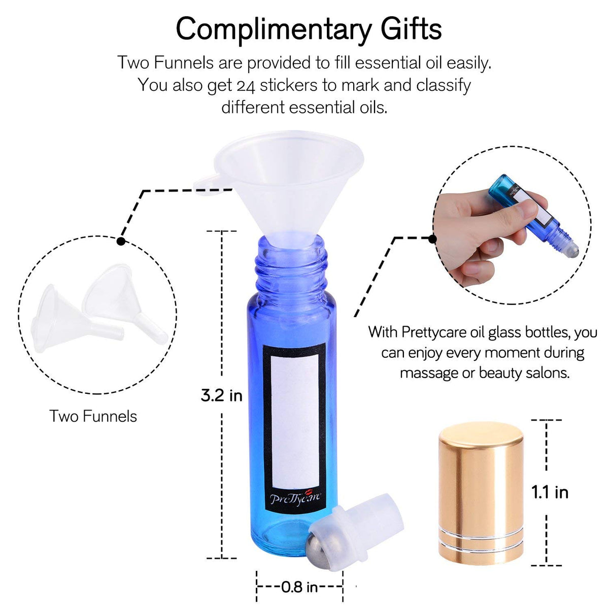 PrettyCare essential oil roller bottle set on a travel bag