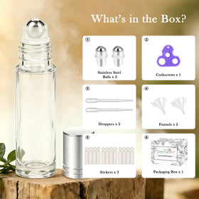 PrettyCare essential oil roller bottle with silver cap and stainless steel roller ball
