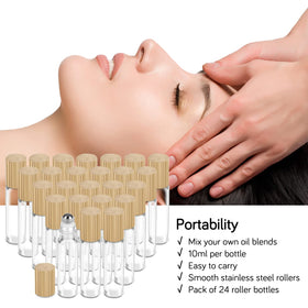 PrettyCare essential oil roller bottles arranged for travel