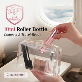 PrettyCare essential oil roller bottles in a travel bag