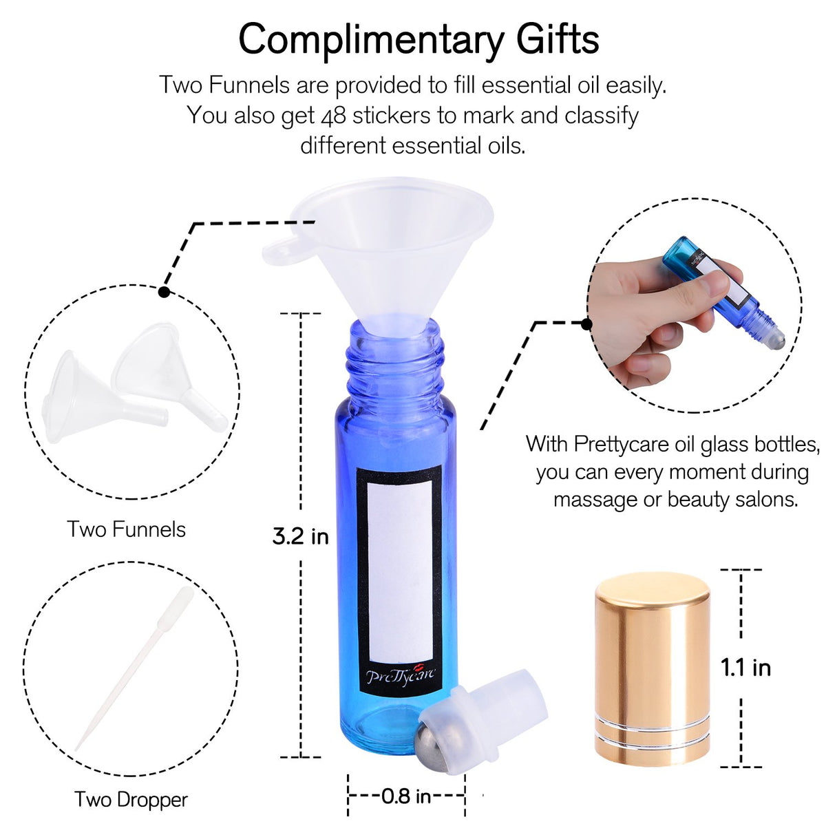 PrettyCare essential oil roller bottles packed in a box