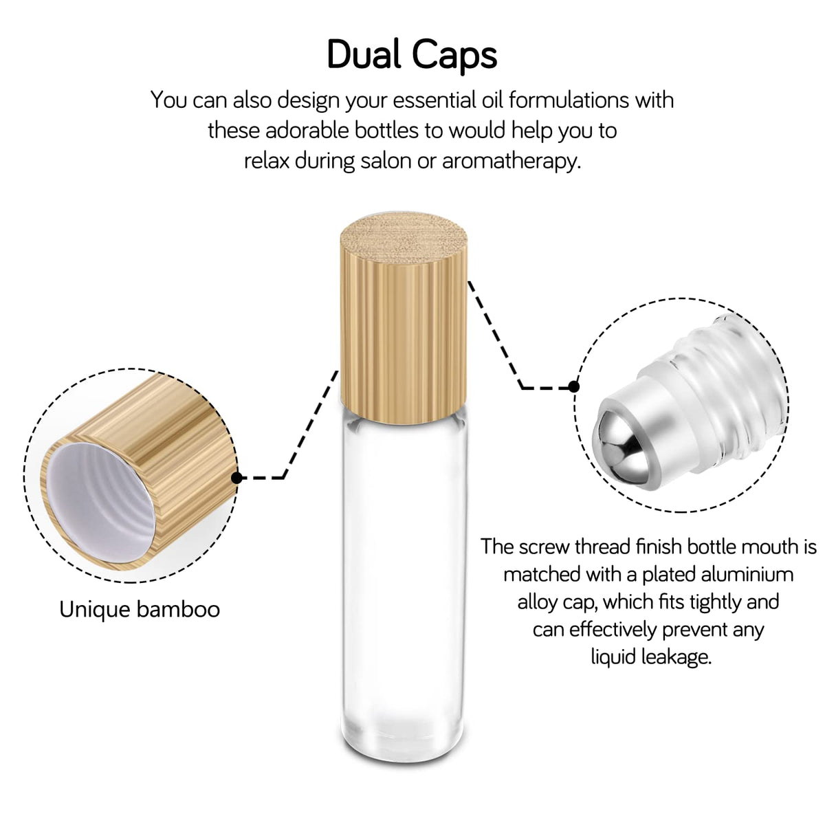 PrettyCare essential oil roller bottles set with labels and funnel