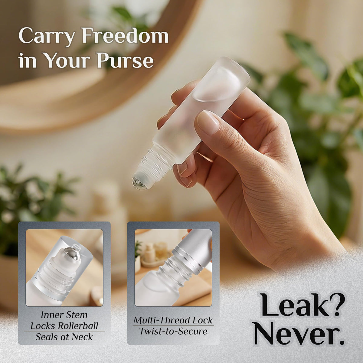 PrettyCare essential oil roller bottles with various liquid types for multiuse