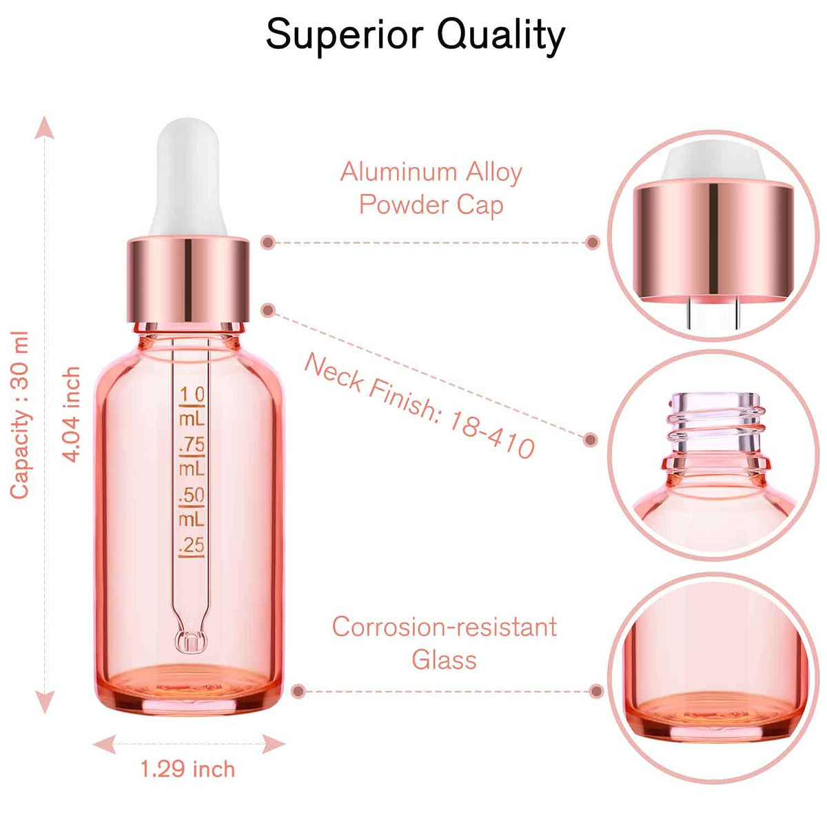 PrettyCare glass dropper bottle with leakproof cap