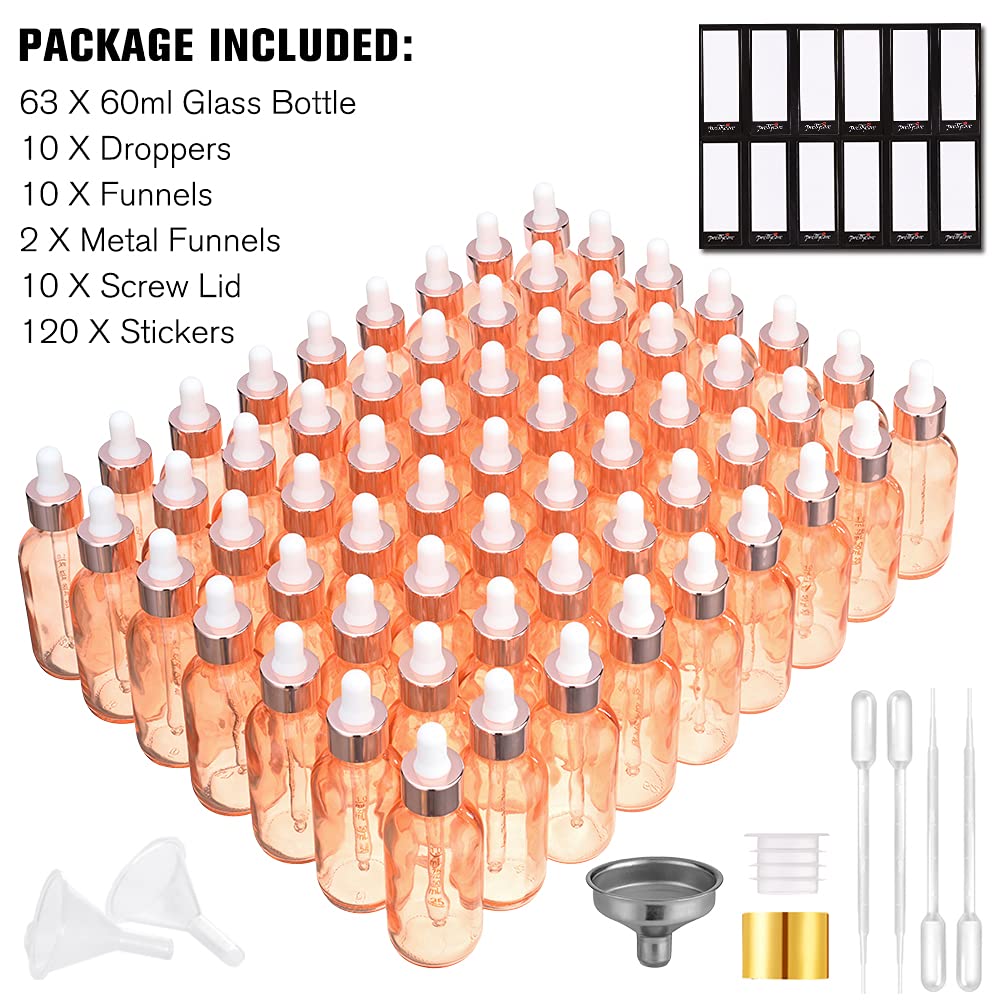 PrettyCare glass dropper bottles displayed in a neat arrangement