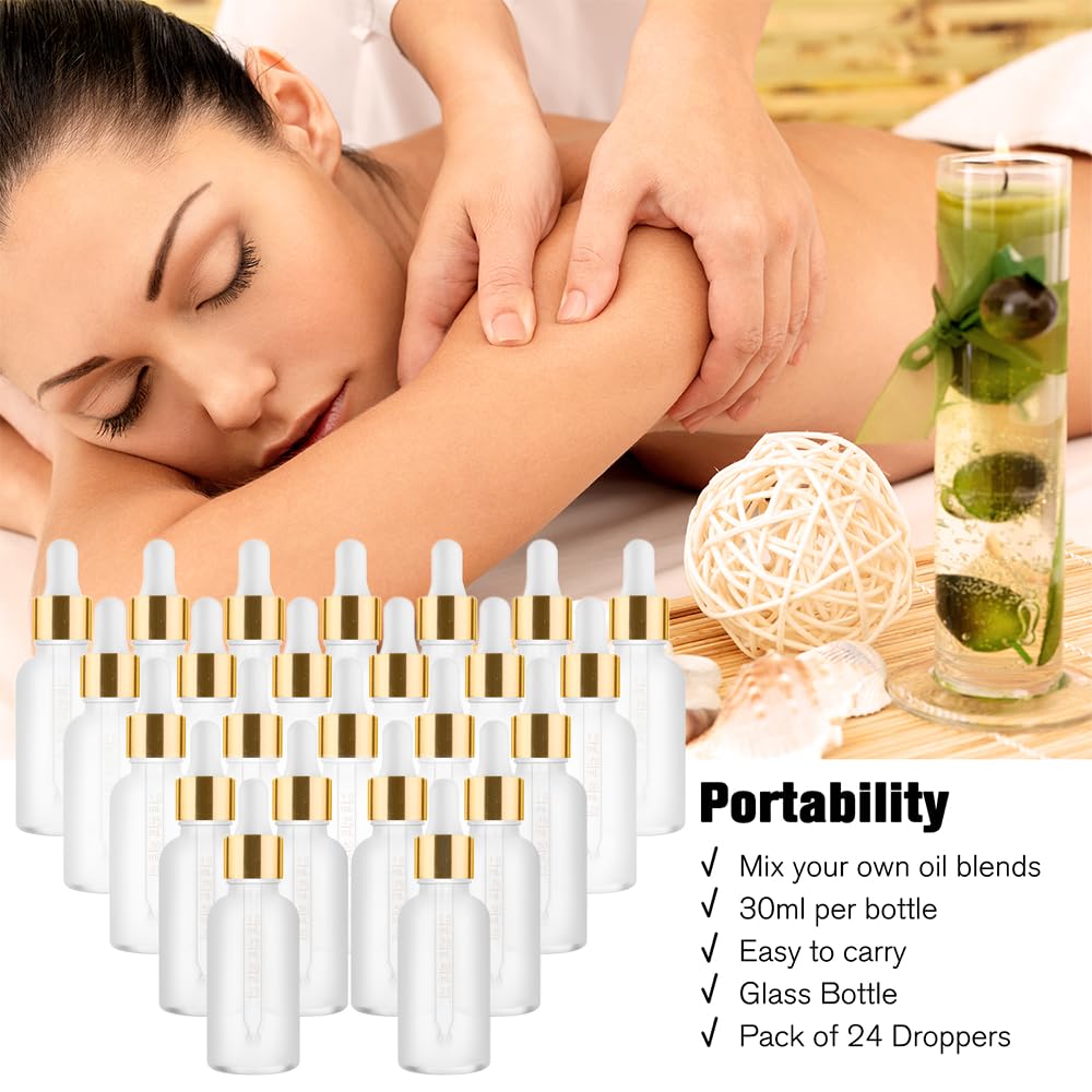 PrettyCare glass dropper bottles with accessories on a white background