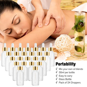 PrettyCare glass dropper bottles with accessories on a white background