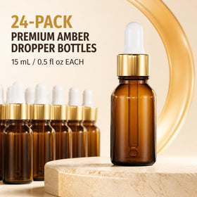 PrettyCare glass dropper bottles with included funnels and pipettes