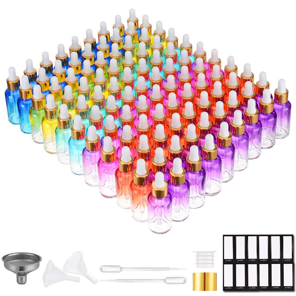 PrettyCare glass eye dropper bottles 99 pack with golden caps