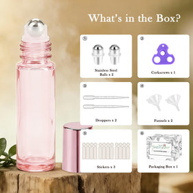 PrettyCare pink glass roller bottle with stainless steel roller ball