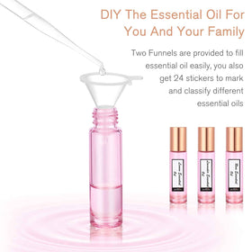 PrettyCare pink glass roller bottles in a travel bag