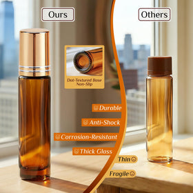 PrettyCare roller bottles displayed with droppers and opener