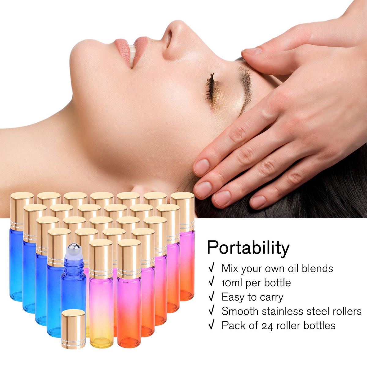 PrettyCare roller bottles showing leak-proof design