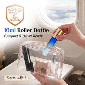 PrettyCare roller bottles with golden caps and stainless steel roller balls