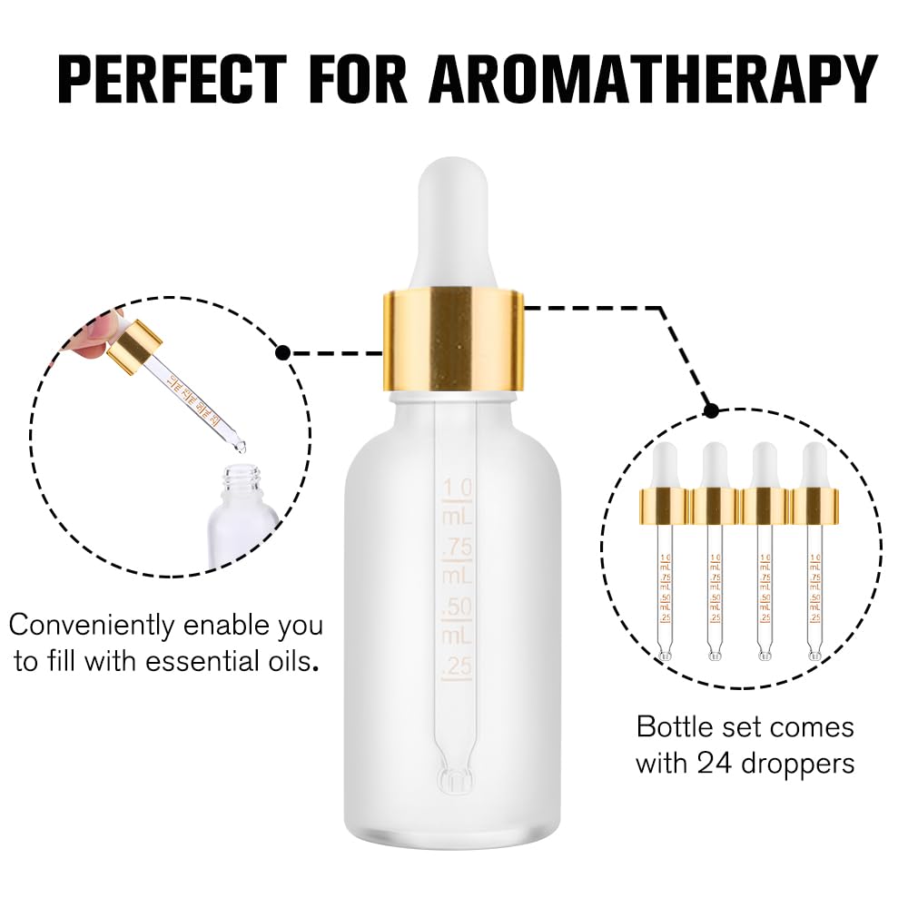 PrettyCare set of 24 glass bottles with funnels and pipettes