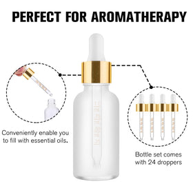 PrettyCare set of 24 glass bottles with funnels and pipettes