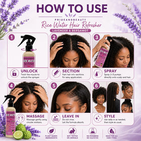 PRIDE AND BEAUTY HAIR Fermented Rice Water Spray 4oz application on hair