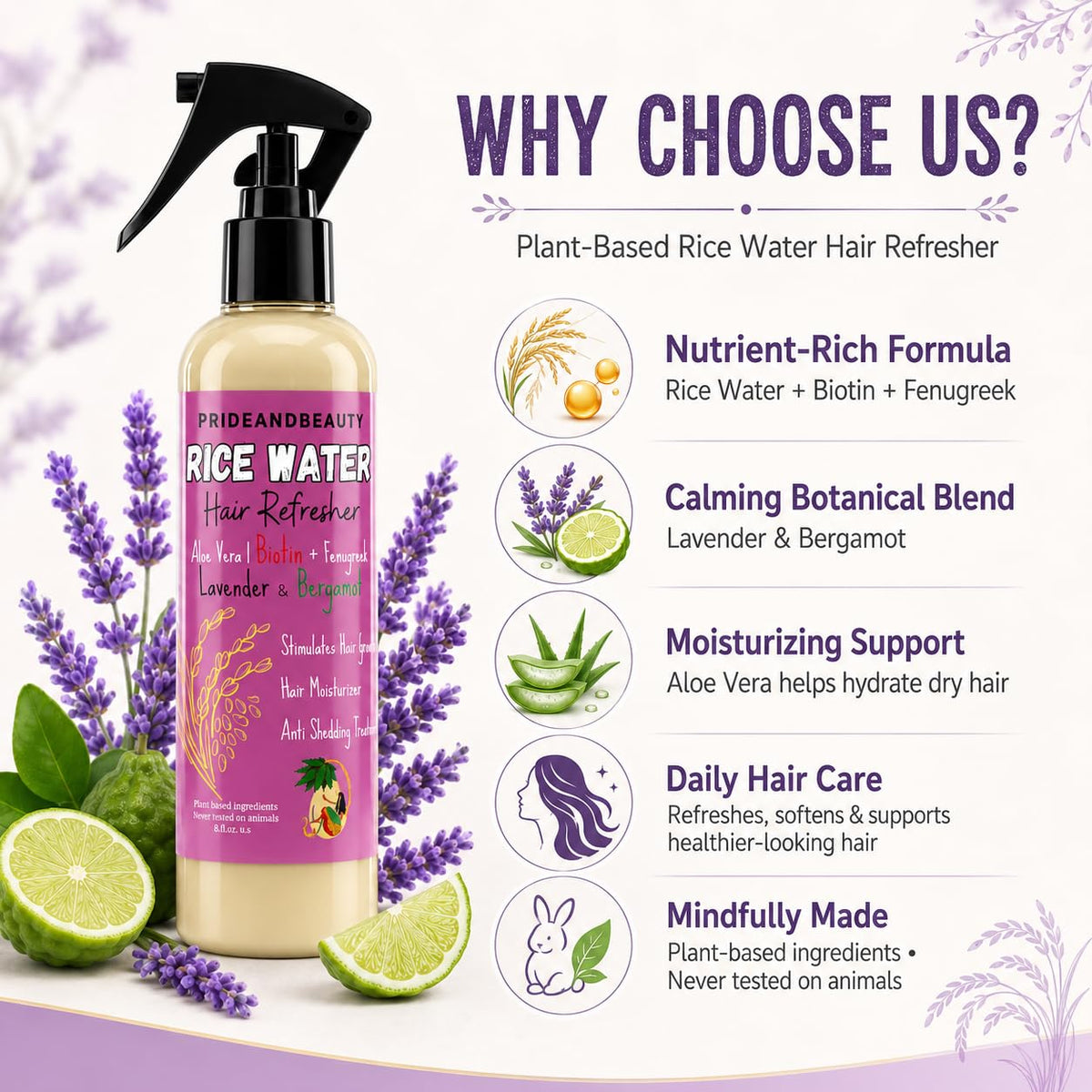 PRIDE AND BEAUTY HAIR Fermented Rice Water Spray 4oz side view