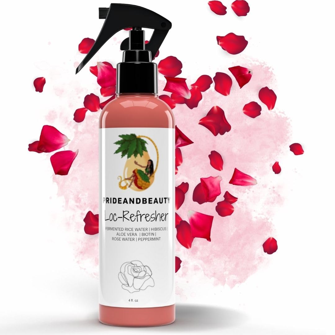 PRIDE AND BEAUTY HAIR + SKIN RESTORATION Rose Water & Peppermint Loc Spray bottle with label