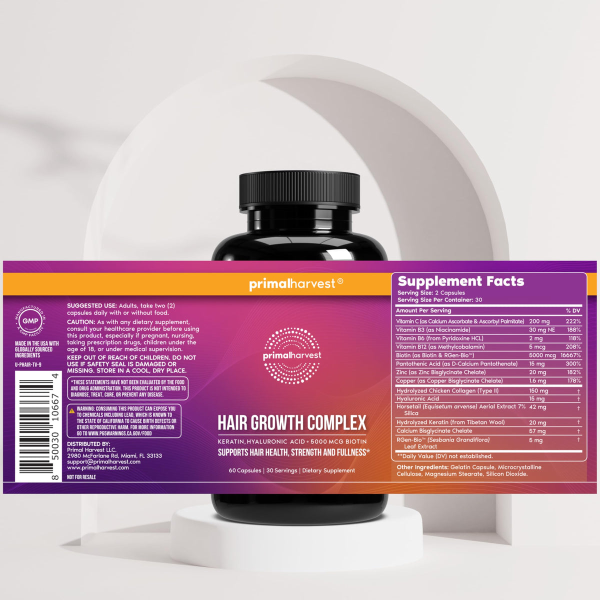 Primal Harvest Hair Growth Complex bottle side view