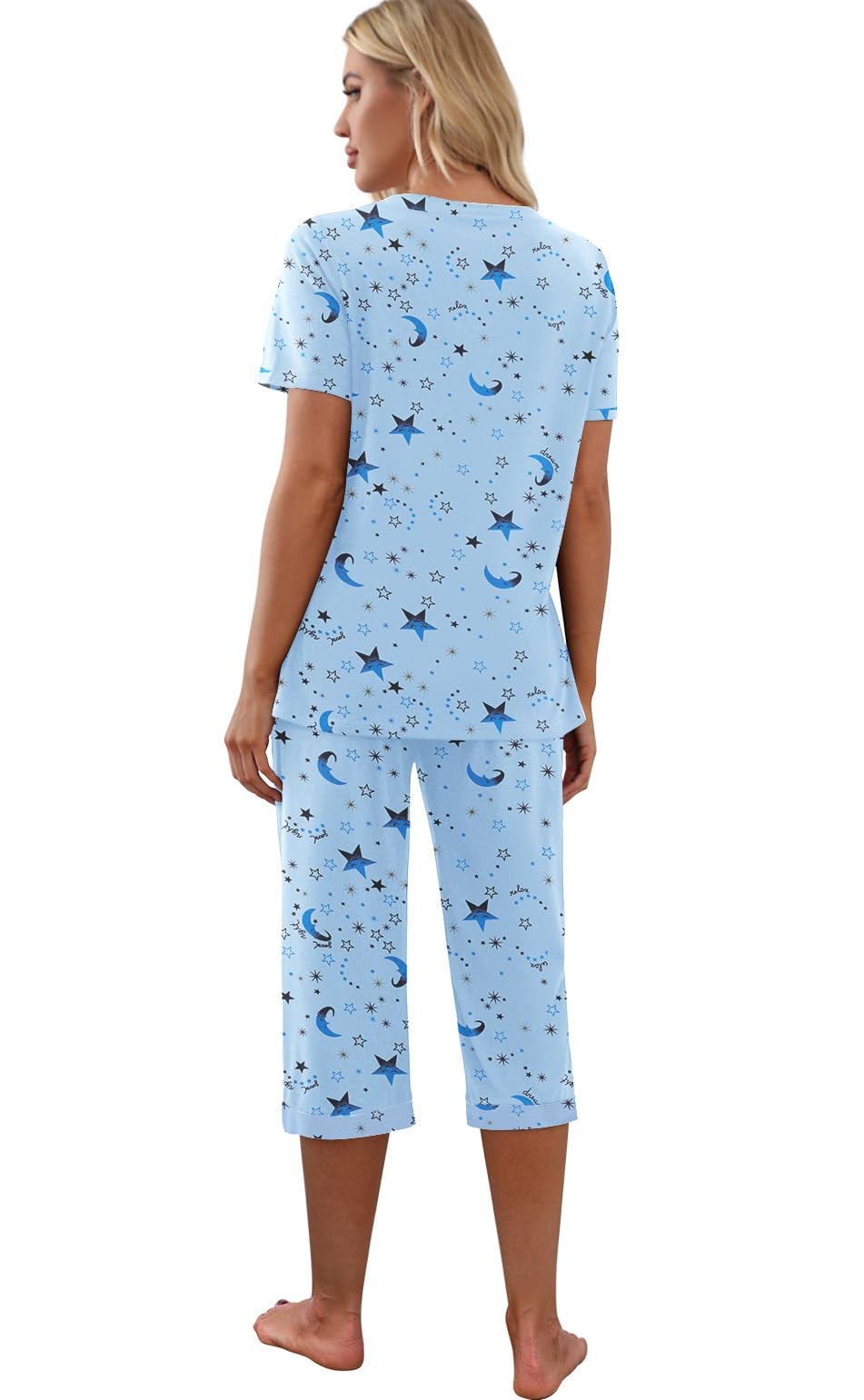 PrinStory Womens Pajama Set Capri PJs fabric texture close-up
