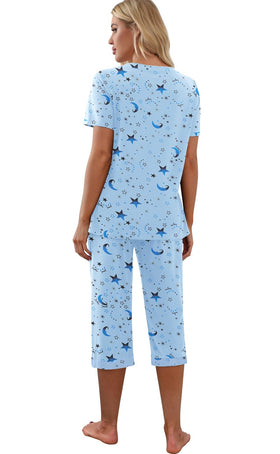 PrinStory Womens Pajama Set displayed with a cosmetic bag