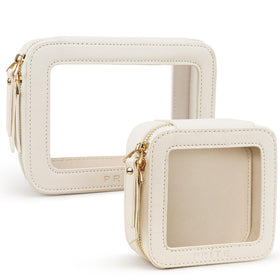 Prite Clear Makeup Bag Set front view with PU leather finish