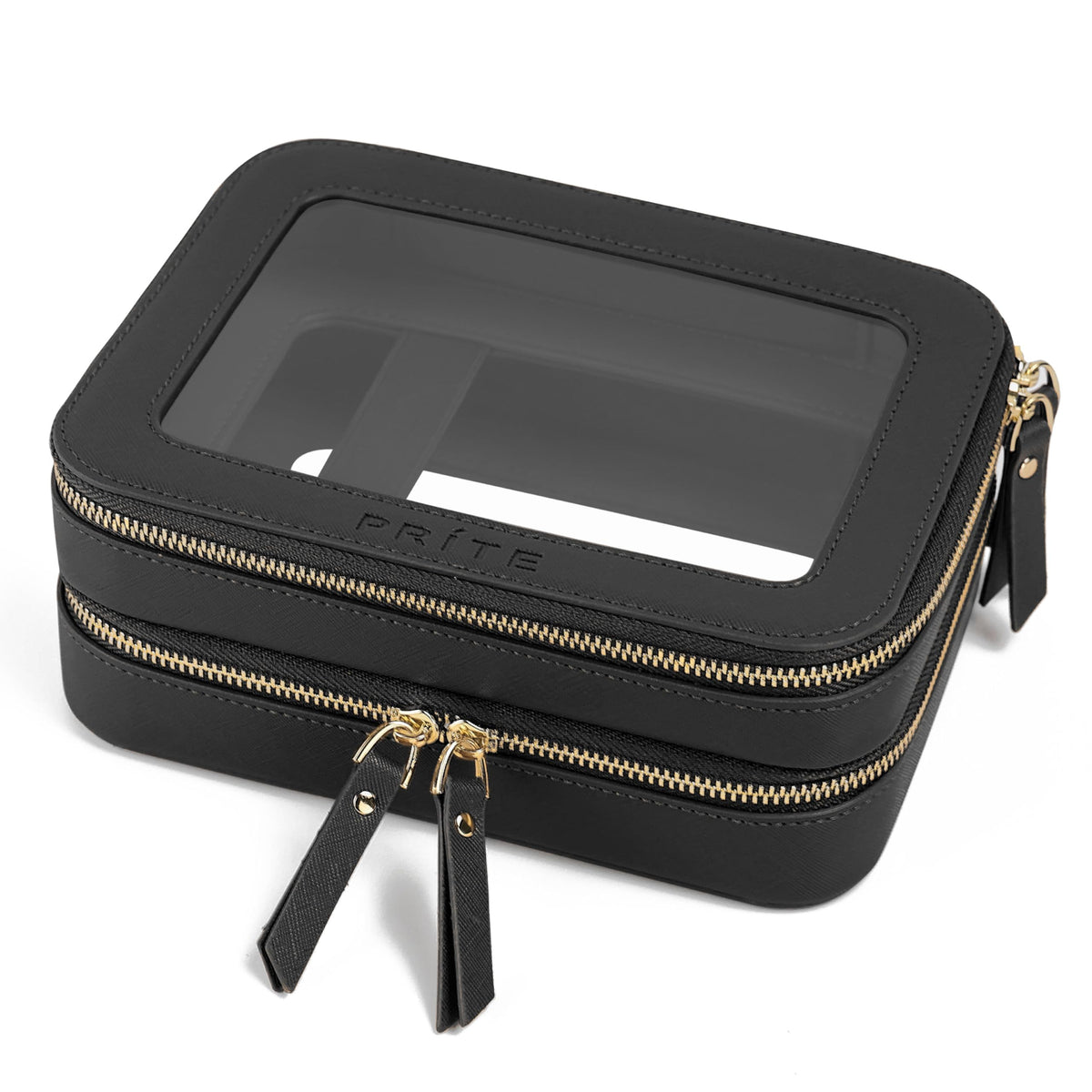 Prite Double Layer Clear Makeup Bag front view with transparent design