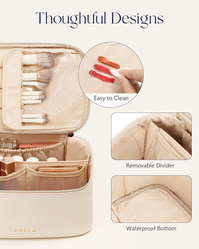 Prite Makeup Bag displayed with travel accessories