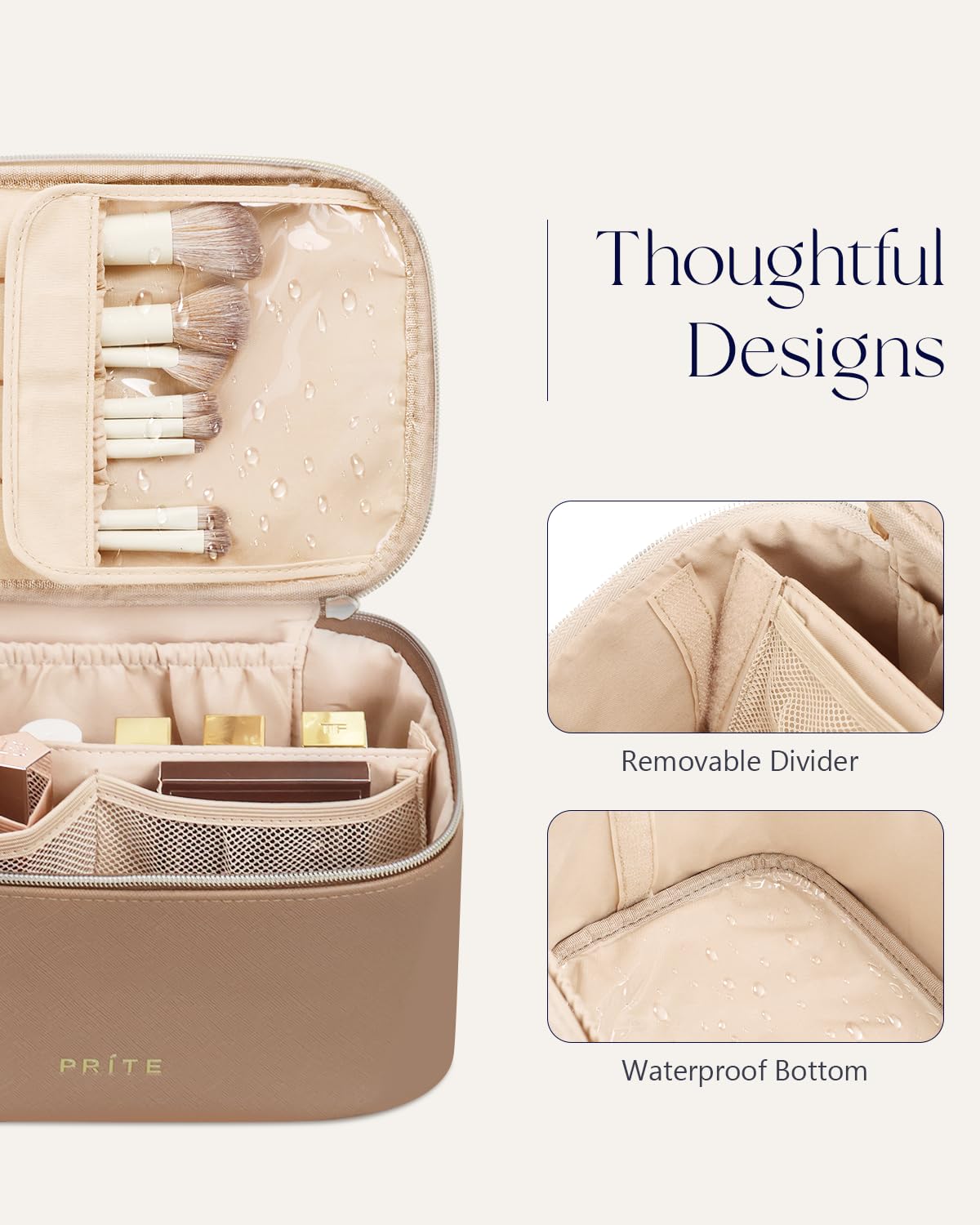 Prite Makeup Bag in lifestyle setting on a vanity