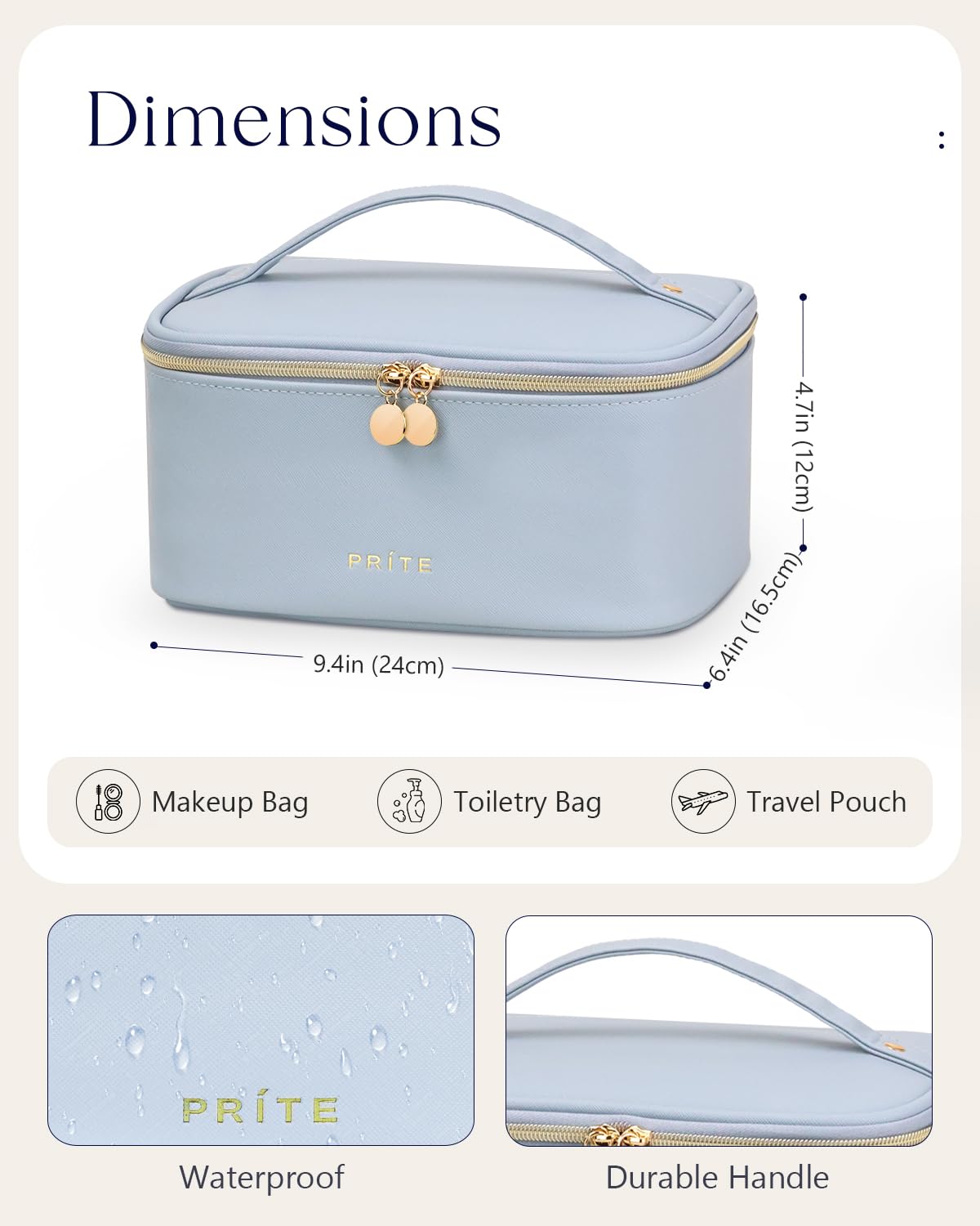 Prite Makeup Bag in lifestyle setting with beauty products