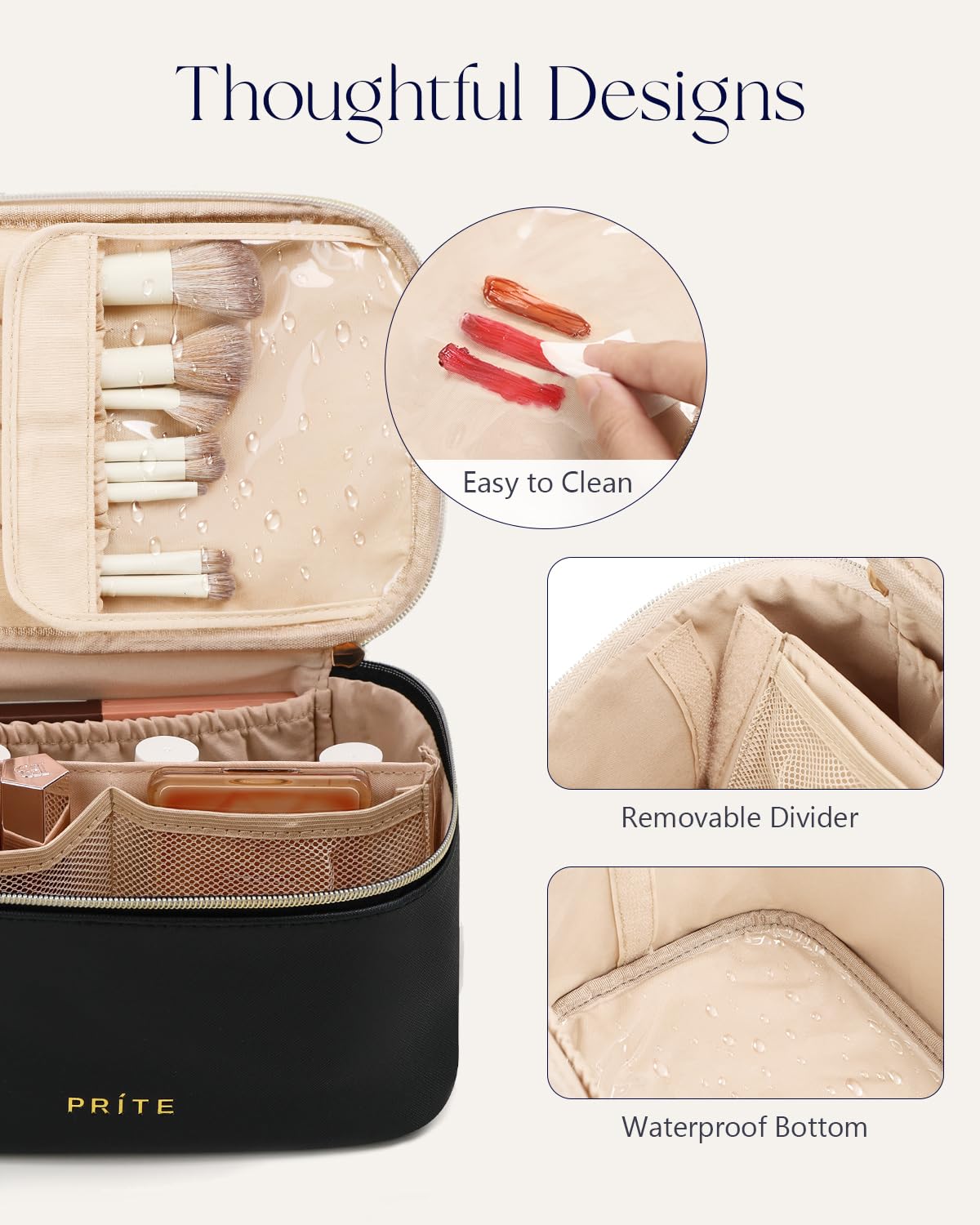 Prite Makeup Bag lifestyle scene with beauty products