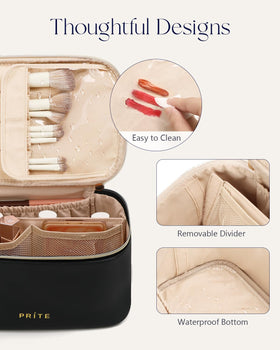 Prite Makeup Bag lifestyle scene with beauty products