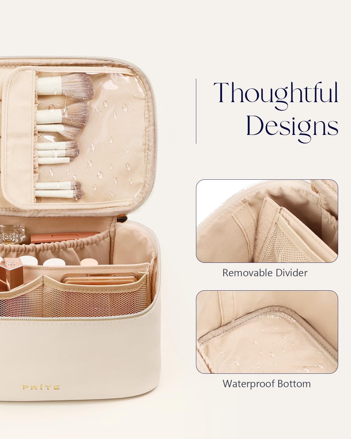 Prite Makeup Bag on vanity with skincare products