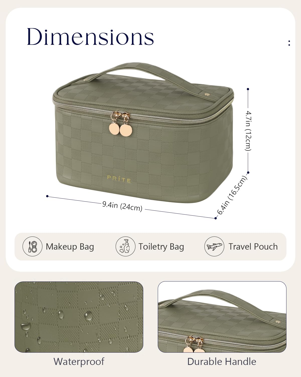 Prite Makeup Bag open with adjustable dividers