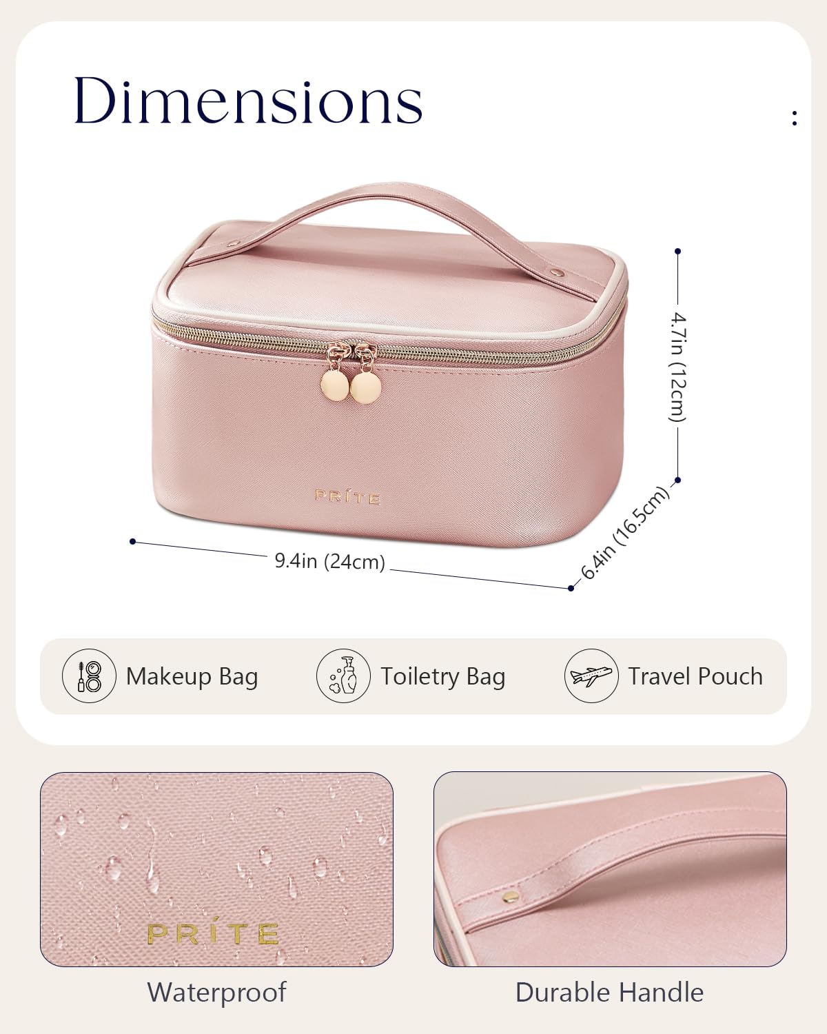 Prite Makeup Bag shown with beauty tools for travel