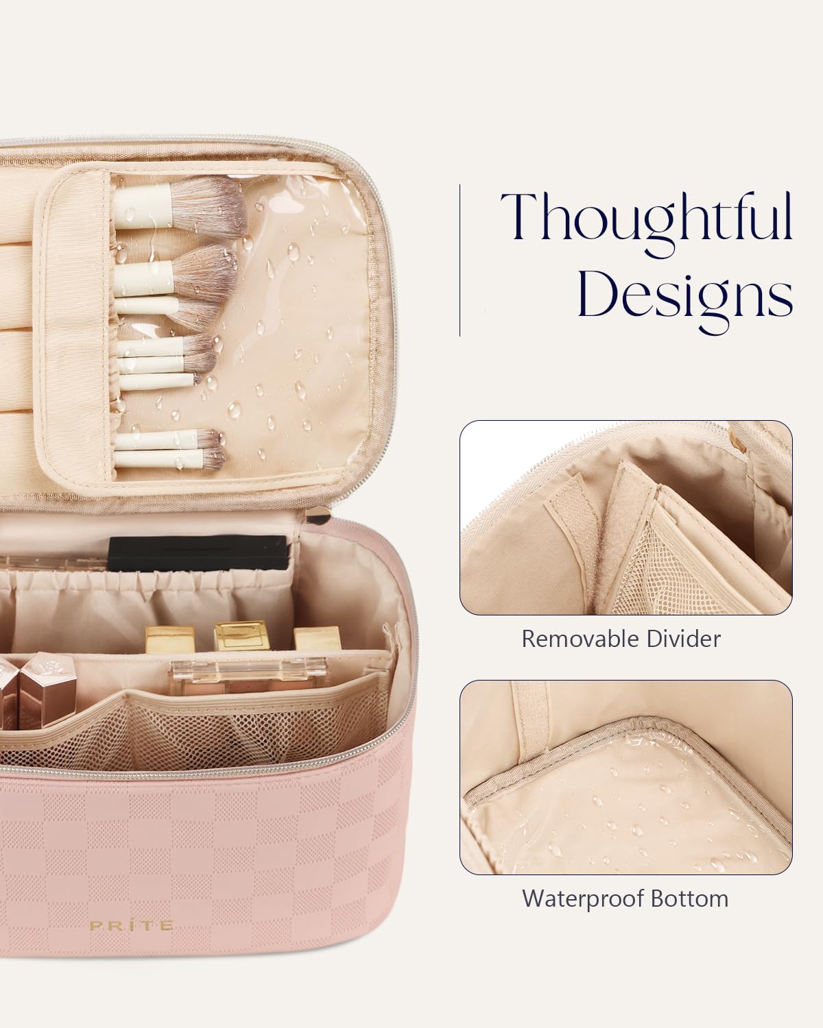 Prite Makeup Bag side view displaying premium vegan leather