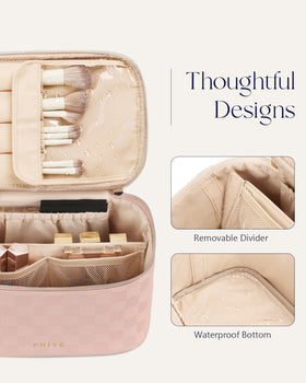 Prite Makeup Bag side view displaying premium vegan leather